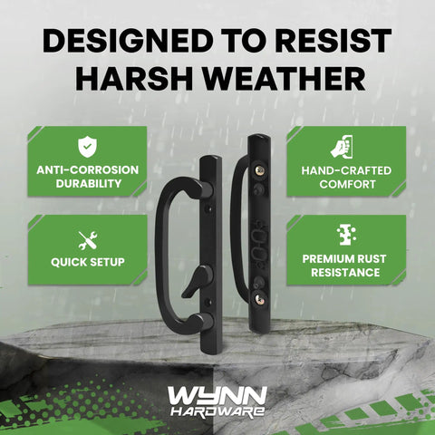 Heavy Duty Sliding Patio Glass Door Handle Replacement Kit Featuring Non Mortise Offset Latch And Matte Black Finish For Thick Frames and features including anti-corrosion.