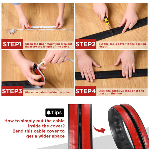 Step-by-step guide using the 16 Ft Silicone Floor Cord Cover 2 Piece Set Cable Protector For Home Office And Garage Black Cut To Fit Design
