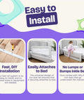 Keep Lil Ones Snuggled With This Smooth Swing Down Toddler Bed Rail, showing installation process and easy attachment to bed.