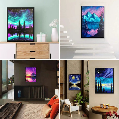 12 Pack Diamond Painting Kits for Adults 5D Diamond Art Paint By Number for Beginners displayed in modern home settings