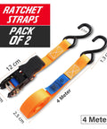 Built Tough As Nails Heavy Duty Ratchet Straps Packing 2000 Lb Break Strength Sized At One Inch By Thirteen Feet With S Hooks for secure cargo, 4 meter length, orange webbing.