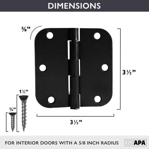 Oil Rubbed Bronze Door Hinges 36 Pack 3.5 x 3.5 Inch Interior Hinges With Five Eighths Inch Radius Corners Heavy Duty Replacement Hinges For Doors And Cabinets Removable Hinge Pins Antique Bronze Finish with screws.