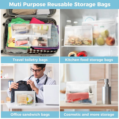 Multiple leakproof clear toiletry bags set of 4, TSA approved quart size zipper bags and large pouches in varied uses.