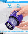 Hands rinsing Dyson V10 Vacuum Filter Replacements 2 Pack With Cleaning Brush For V10 Cyclone Series in sink