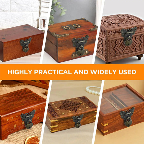 Variety of boxes with Retro Engraved Jewelry Box Hinges Hasp Lock Set With Screws, antique bronze finish