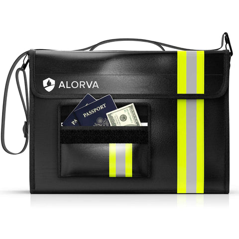 Front view of Fireproof And Waterproof Document Bag Lockable 17x12x5 With Wallet Protector Reflective For Night Visibility.