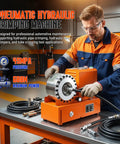 Hot Shot Hydraulic Hose Crimper, Electric High Pressure Machine With 8 Interchangeable Dies For 3/8 To 1 1/4 Inch Hoses And Auto Ac Pipes, Reliable 110V Crimping Tool in a workshop setting.