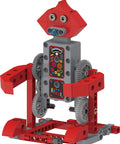 Red motorized robot model from Hands On Robot Factory STEM Kit For Kids Ages Five And Up Build Eight Motorized Robots With A Storybook Guide.