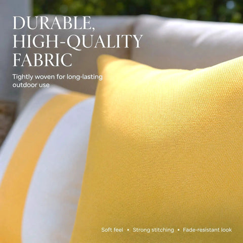 Close-up of yellow outdoor pillow covers set of 2 18x18 waterproof throw pillow covers for porch and patio furniture decor