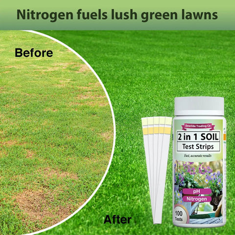 Image showing a before-and-after of a lawn using Soil pH And Nitrogen Test Kit With Test Tube 100 Tests Easy To Use Home Garden Lawn Yard.
