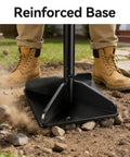 Heavy Duty Steel Garden Tamper With 48 Inch Handle And Rubber Grip for Soil Gravel Asphalt and Lawn in use on gravel surface