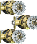 3 Pack Crystal Glass Door Knobs With Privacy Lock In Antique Brass Finish For Vintage Interior Style Heavy Duty Zinc Alloy Plates Diamond Plum Flower Design Ideal For Doors And Cabinets