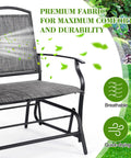 Cozy Two Person Outdoor Glider Bench For Patio Swing And Rocking Loveseat With Powder Coated Steel Frame Black Frame And Heathered Grey Sling Fabric For Backyard Porch Or Garden with breathable and quick-drying fabric