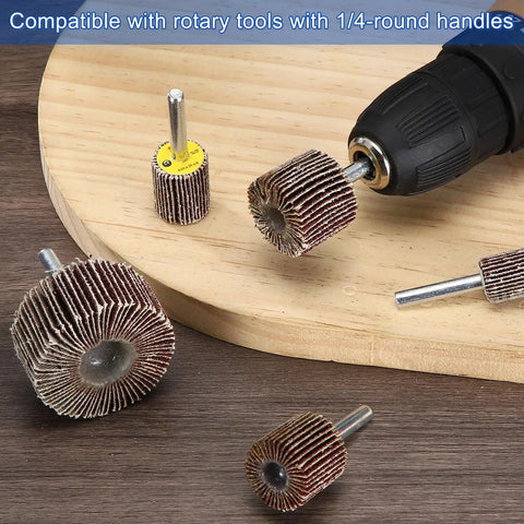 8 Piece 0.8 Inch Flap Wheel Set, 80 Grit Aluminum Oxide Mounted Flap Wheels with 1/4 Shank for Grinding in use with rotary tool