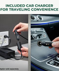 Included car charger for Plug In Electric Portable Cooler And 12V Car Fridge 14 Quart Capacity Soft Sided Travel Bag.