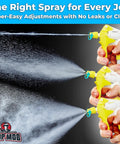 Chemical Resistant 24 Oz Spray Bottles 10 Pack Heavy Duty Trigger Sprayer with adjustable nozzle in use showing spray patterns.