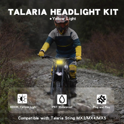3500K Amber LED Headlight Upgrade For E-Bikes And Off Road Rides With High Lumen Yellow Pod Light, Handlebar Switch, Plug And Play E-Bike Light Bar, Waterproof Vision Kit For MX3 MX4 MX5 E Ride Pro S SS Tuttio