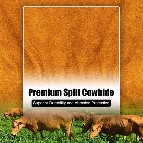 Heavy Duty Welding Gloves 12 Pairs Cow Leather Heat Resistant Mitts For Forge Mig Stick Tig Welding Oven Grill Fireplace Stove Fireproof Hand Protection With Cozy Soft Lining, showcasing premium split cowhide leather texture with cows in a field.