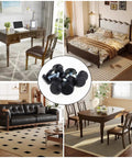 Set Of Twelve Adjustable Furniture Levelers With 1/4 20 Unc Thread Table Feet and Chair Glides to Fix Wobbly Legs in No Sweat Fashion for a Butter Smooth Ride and Zero Wobble Everyday in home settings.
