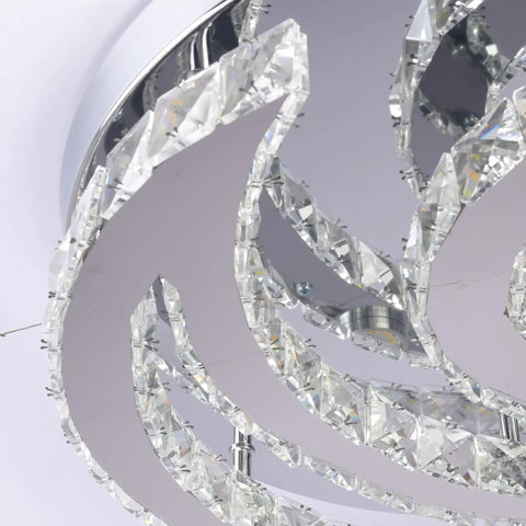 Close-up of 12 Inch Modern Crystal Chandelier Flush Mount Ceiling Light With Remote Control Dimmable LED Fixture featuring K9 crystals.