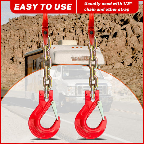 Half Inch Clevis Slip Hook And Chain Connector Link Set G80 Rated Tough As Nails Heavy Duty Tow Hooks in red on road