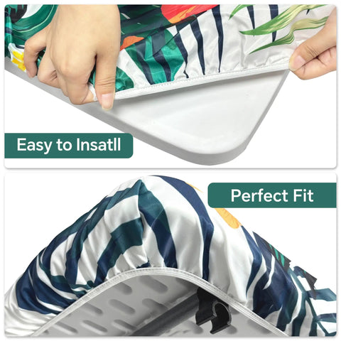 Elastic Edge Square Fitted Tablecloth With Tropical Palm Leaves Card Table Cover For Outdoor And Indoor Use Wipeable Polyester Fits 34x34 Or 36x36 Inch Card Tables For Chill Kitchen Decor