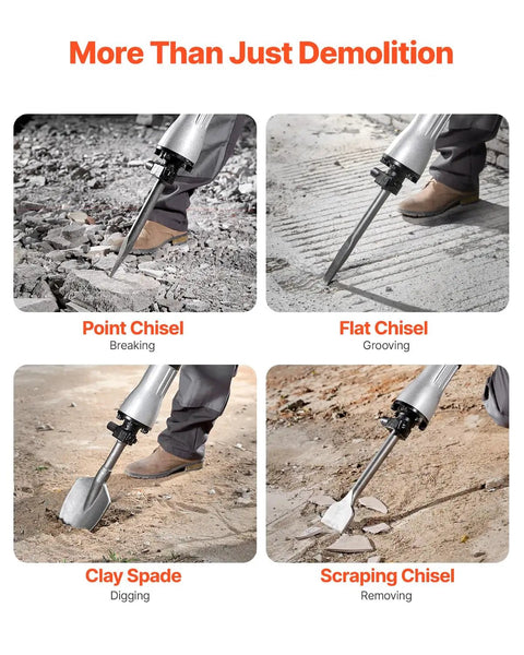 Beast 2200W Electric Demolition Jack Hammer Kit with 1400 BPM Concrete Breaker using chisel bits for various tasks