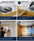 Top Notch Mineral Wool Acoustic Insulation Panels With Heavy Duty Aluminum Foil Backing Sound Dampening Heat Barrier Knock Out Noise And Block Drafts In Garages Or Sheds 24x24x1.6 Inch 4 Pack installed with fiberglass and cutting process shown.