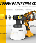 Top Tier 1000W HVLP Electric Paint Sprayer With Beast Mode Motor And Six Interchangeable Nozzles for easy assembly and flexible flow.