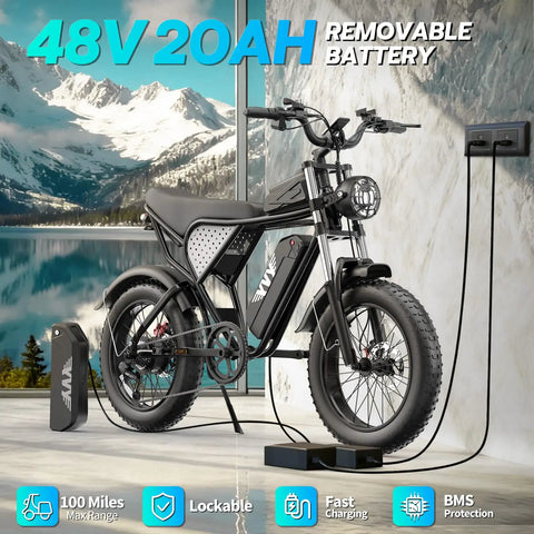 High Power 1500W Fat Tire Electric Bike For Adults With Removable 48V 20Ah Battery, Top Speed 35 MPH