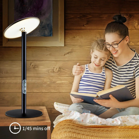 Full Spectrum Grow Light For Indoor Plants, 20W Aluminum Desktop Lamp in cozy room with family reading, showing dimmable feature
