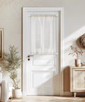 Adhesive Curtain Rods No Drill Two Pack Telescopic 16 To 27 Inches White on door with sheer curtains, damage-free install