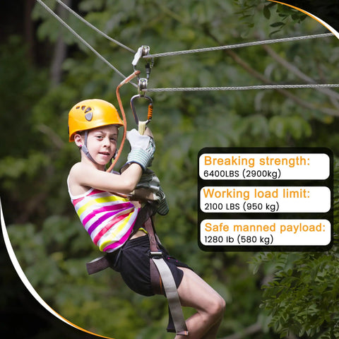 Child using Beefy Thickened 316 Stainless Steel Wire Rope 7x19 Aircraft Cable 500 Ft 4000 Lbs Breaking Strength for zip line
