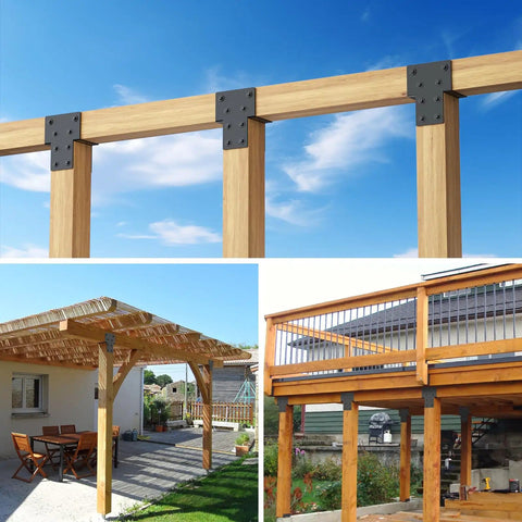4 By 4 Post Cap Tie Rod Brackets For Outdoor Wood Beams Heavy Duty Carbon Steel U Shaped Connectors in pergola and deck