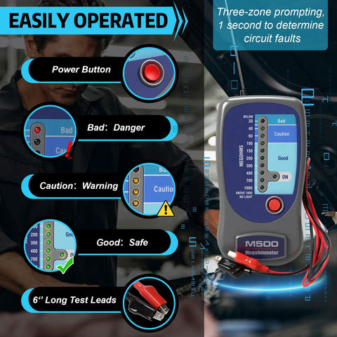Pro Grade Insulation Resistance Tester Up To 1000 Megohms At 500V Durable Megohmmeter For HVAC Electrical DIY And Home Improvement
