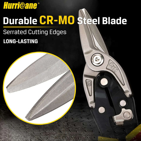 10 Inch Aviation Snips With Safety Lock And CR-MO Blades For Straight Cutting Metal Sheets Perfect For HVAC and DIY