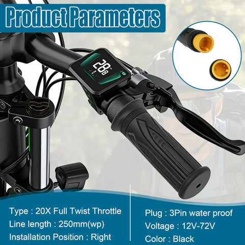 Full Twist Throttle Grip With Waterproof Connector For Ebikes And E Scooters 3 Pin Waterproof Connection Fits 12V To 72V Electric Bicycles Mountain Bikes And Scooters Anti Slip Rubber Grip For Smooth Acceleration And Safety