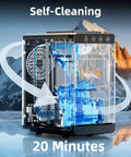 Portable Ice Maker With Self Cleaning Function 8 Cubes In 6 Minutes 26 Lbs Per Day Countertop Ice Machine For Home Kitchen RV Travel On The Go Matte Black, showing transparent water flow.