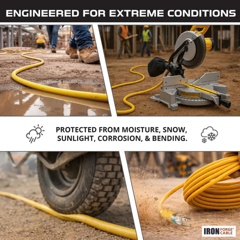 Heavy Duty 100 Foot Outdoor Extension Cord With 3 Outlets 12/3 SJTW Yellow Cable 15 Amp Grounded Plug For Lawn Care Landscaping And Outdoor Tools Weatherproof And Ready For Any Job