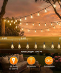 Hanging 100Ft Outdoor String Lights Waterproof Patio Lighting With Clear Shatterproof ST38 Vintage Edison Bulbs at sunset