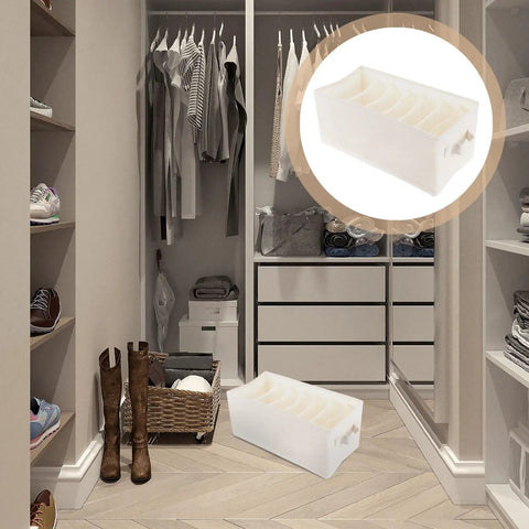 Multi Grid Linen Cotton Closet Organizer Drawer Box With Durable Fabric Dividers designed for tidy storage in beige fabric.