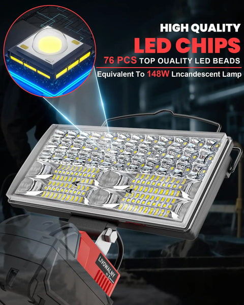 Close-up of LED chips on Led Work Light For Milwaukee Battery Compatible 38W 3000 Lumens with low voltage protection.