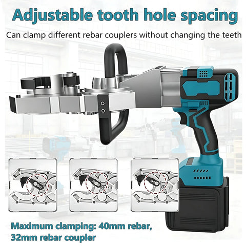 Cordless Rebar Threader Tool Kit With Dual 2000mAh Batteries, Beast Mode Pro Grade 800W Brushless Motor, 60 To 160 RPM, Rapid 15 Second Threading, Magnetic Drive Rotor Tech, Heavy Duty Construction For Fast Metalwork; adjustable clamp for 40mm rebar coupler