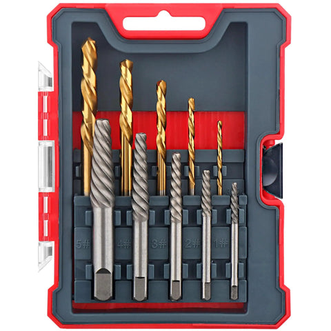 10 Piece Screw Extractors And HSS Drill Bit Set With Left Hand Spiral Flute Removers for Broken, Damaged And Stripped Screws in case