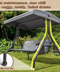 Three Person Outdoor Patio Swing With Adjustable Canopy, Textilene Fabric Seat, Sturdy Stand, in a garden setting