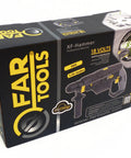 18V Cordless Hammer Drill In Black, Beast Mode Action With Badass Durability, tool packaging showing specs and design.