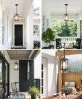 Modern Outdoor Pendant Light With Rock Solid Aluminum Build And Clear Glass Panel in porch, patio, balcony, and gazebo settings.
