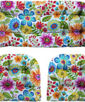 Three Piece Wicker Tufted Outdoor Cushion Set With All Weather Spun Fabric Water Resistant Cushions For Patio Furniture Includes Loveseat Cushion And U Shape Cushions In 41 By 19 Inch And 19 By 19 Inch, floral design
