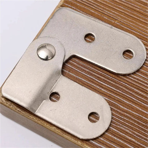 Close-up of a heavy-duty metal hinge from the Built Tough Ladder Folding Hinge Heavy Duty Invisible Tabletop Bracket set.