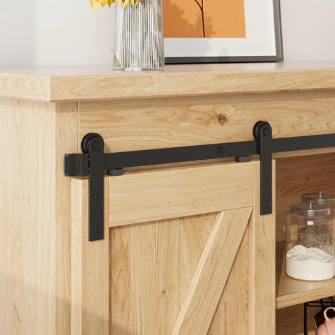 8Ft Small Sliding Barn Door Hardware Kit For Double Doors With Spliced Tracks And Floor Guides Suitable For Cabinets Installed